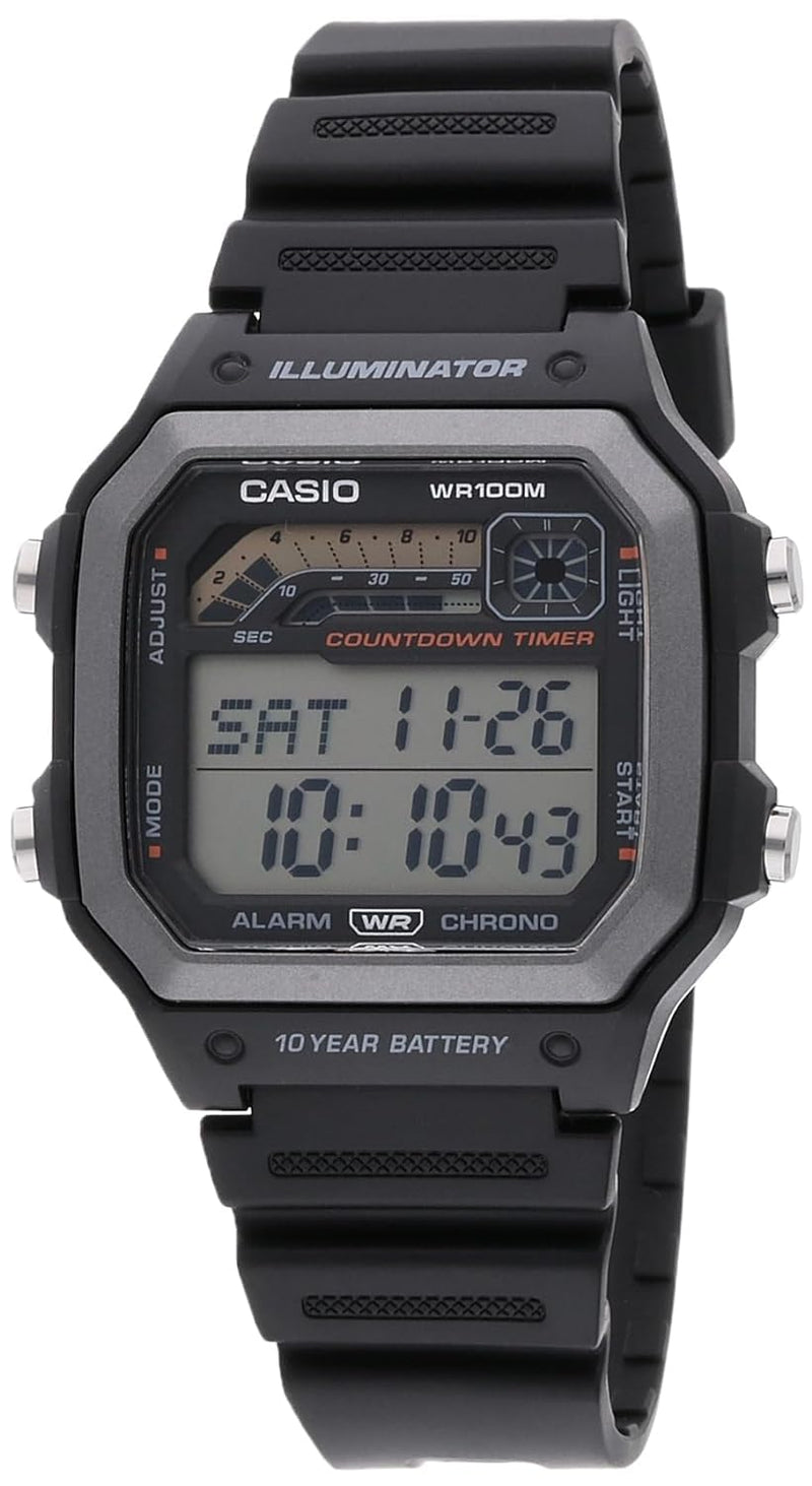 Casio WS1600H Series | Men’s Watch | Sports Design | Black | Stopwatch | Countdown Timer | LED Light with Afterglow | 100M WR | Daily Alarm | Auto Calendar | World Time | 10 Year Battery