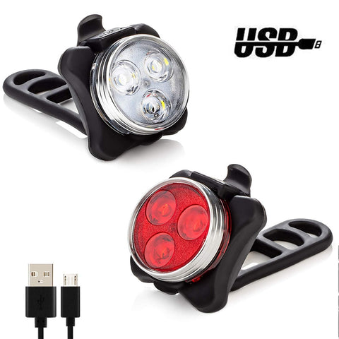 LED USB Rechargeable Bicycle Light Set Waterproof Bike Front Light Bicycle Taillight Headlight Bicycle Rear Lantern Flashlight